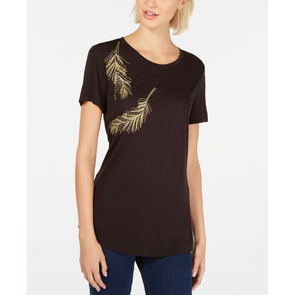 INC International Concepts Linen Embellished Feathers T-Shirt